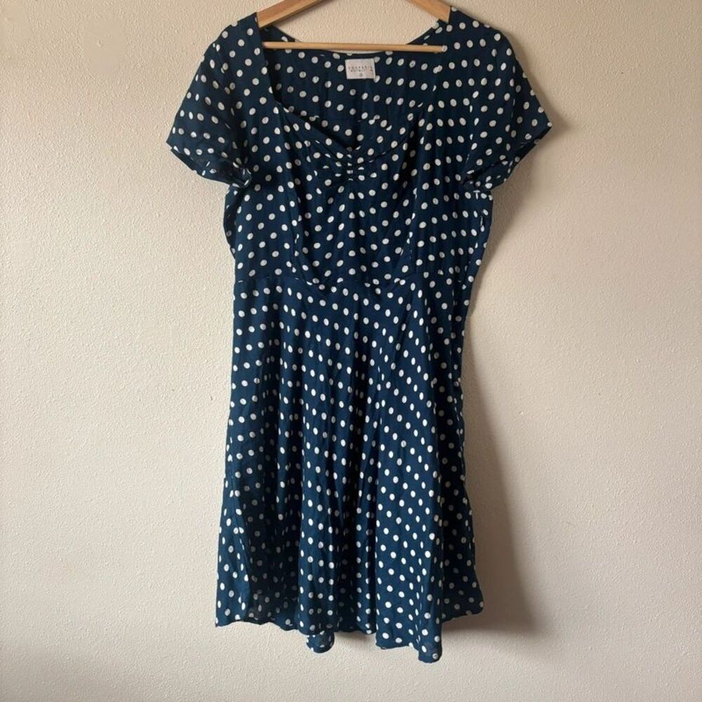 Compania Fantastica Spanish Navy White Polka Dot Indie Mini Dress Size Medium